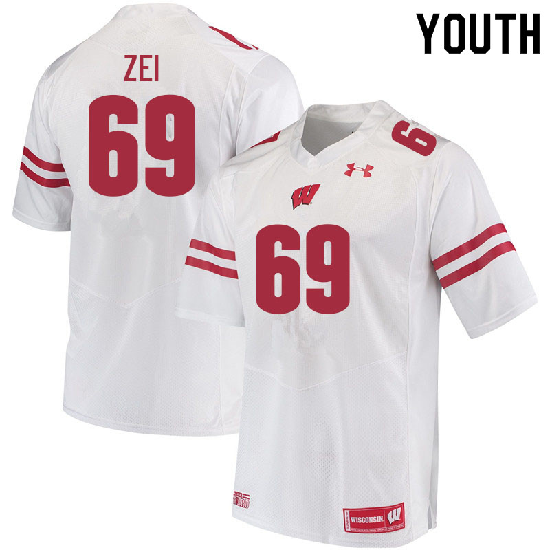 Wisconsin Badgers Youth #69 Zach Zei NCAA Under Armour Authentic White College Stitched Football Jersey SX40S84QD